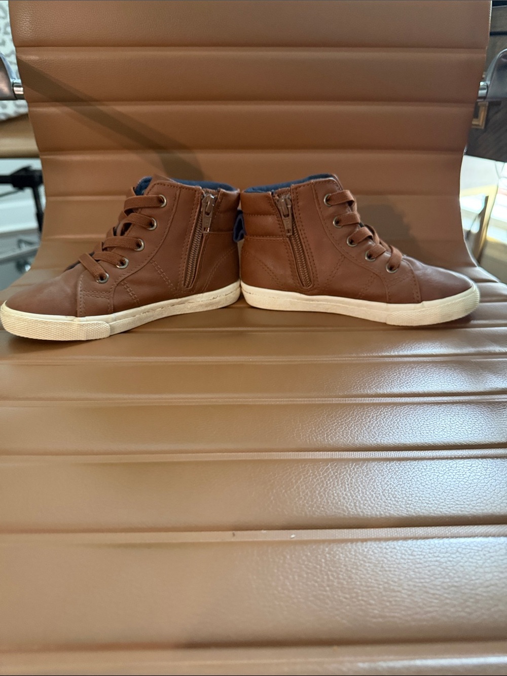 Brown High-Top Sneakers with Navy Lining